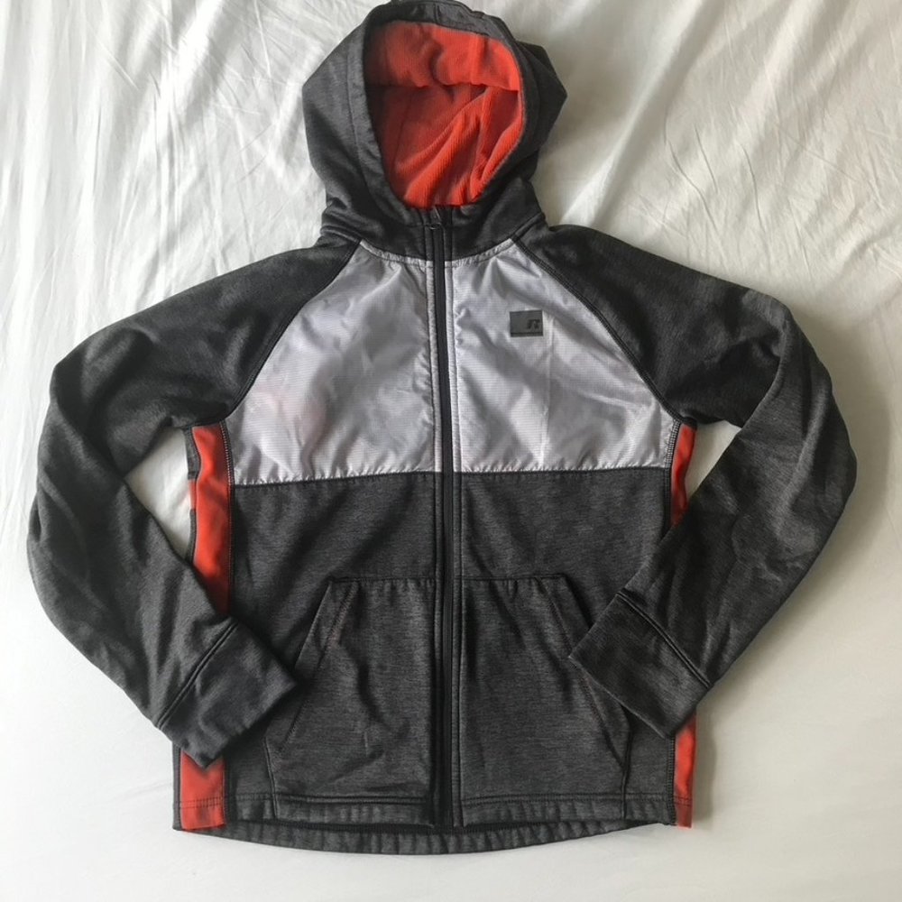 Russell Athletic Zip up Hoodie| Gray & Orange | XL